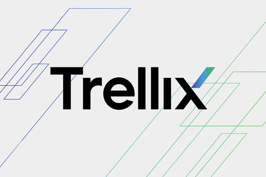 Trellix Logo on Gray Background with colorfully outlined shapes
