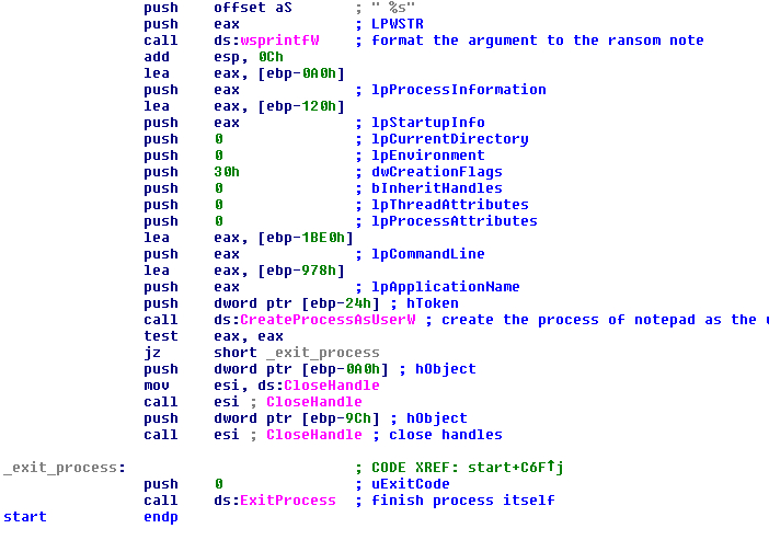 FIGURE 34. CREATE A PROCESS OF THE NOTEPAD TO SHOW THE RANSOM NOTE