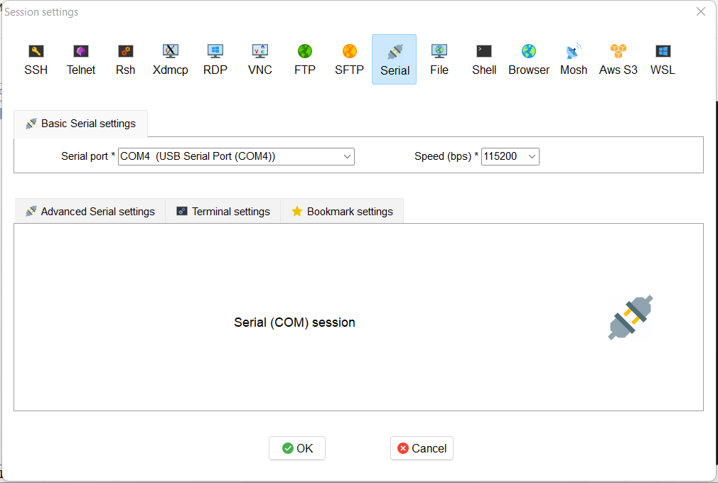 図 18. Moba XTerm セッション設定