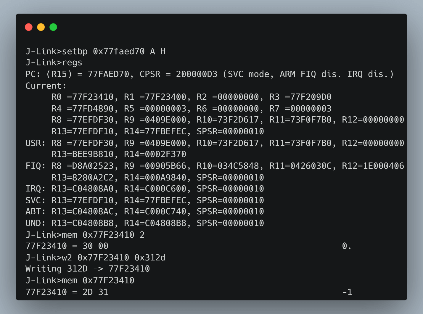 図 36. ブレークポイントの設定と「bootdelay」の「-1」への変更