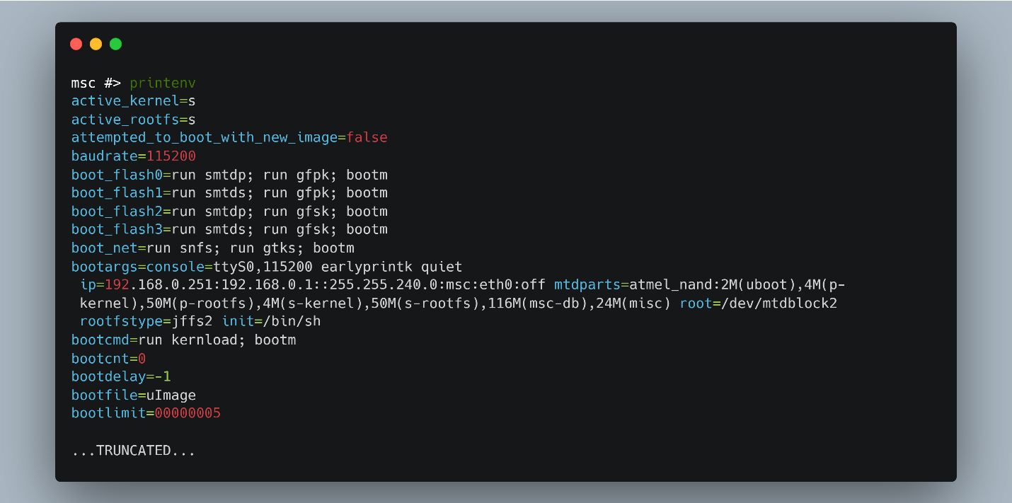 図 38. 「init=/bin/sh」を bootargs 変数に追加