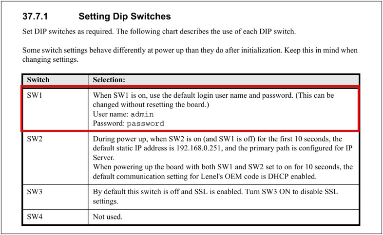 Figure 5. Dip switch functionality described in the installation guide