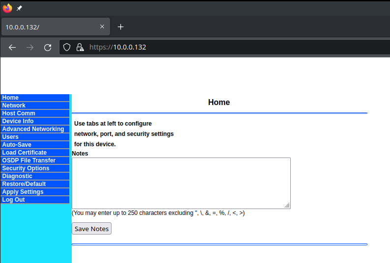 Figure 6. Main menu of the admin web interface