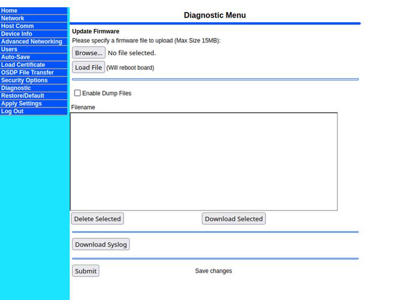 New firmware update functionality in the diagnostics pane.