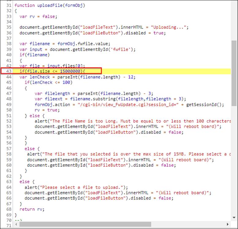 Client-side JavaScript file size validation.