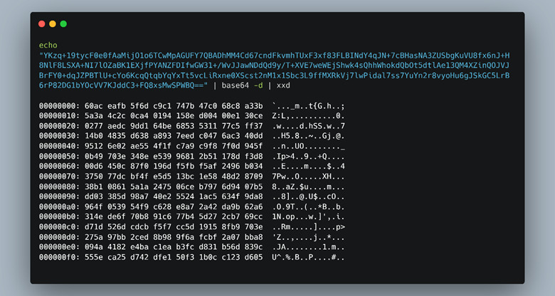 Passing the base64 string through a decoder.
