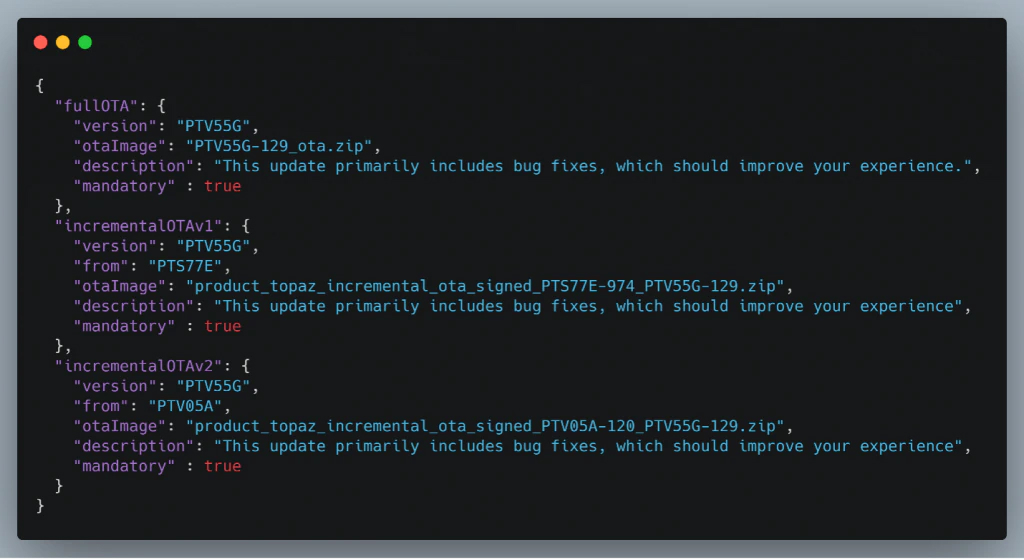Figure 7: Contents of OTAConfig.json