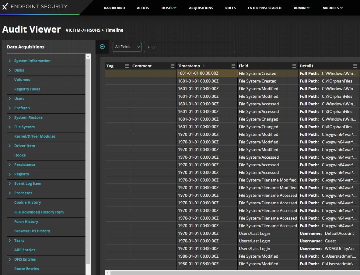 Figure 11: Data acquisitions as observed in Audit Viewer