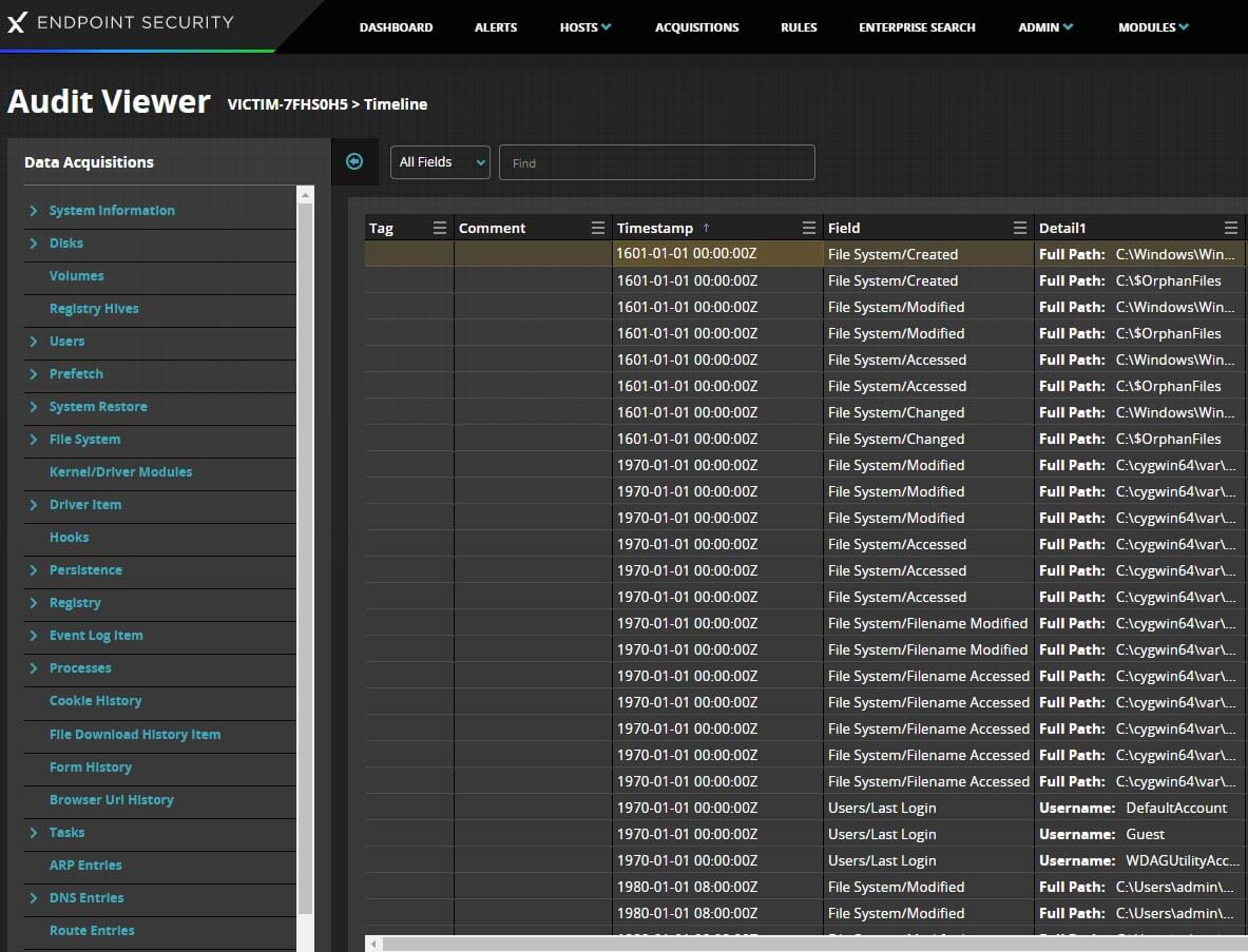  Figure 11: Data acquisitions as observed in Audit Viewer