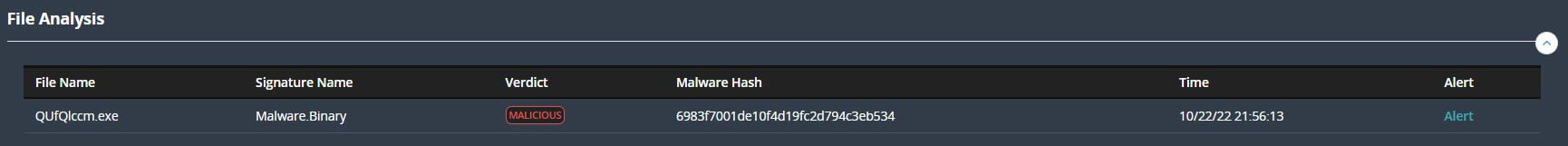 Figure 21: Malware object observed from the SmartVision alert