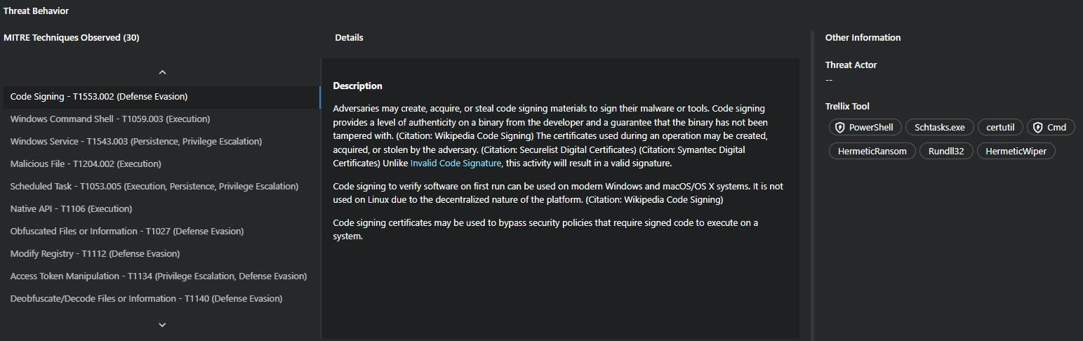 Figure 3: HermeticWiper campaign in Trellix Insights