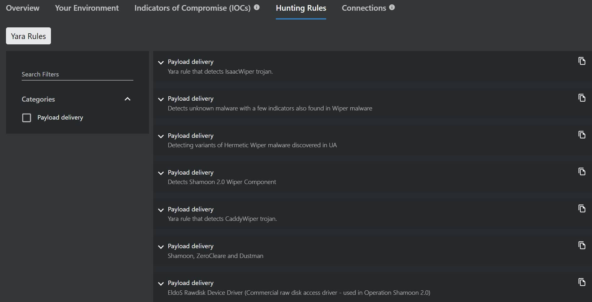 Figure 5: Trellix Insights Hunting Rules specific to wiper campaigns and variants