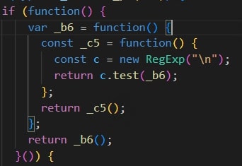 Figure 15: A code snippet from 26f89cee38263c449c8e154c8b35768593e8171c30dd638328c16294ac36f18d showing the check for next line character.