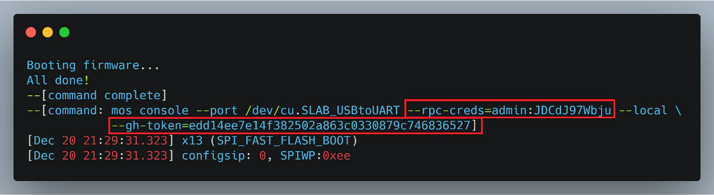 Figure 10. Admin Credentials and gh-token from boot log