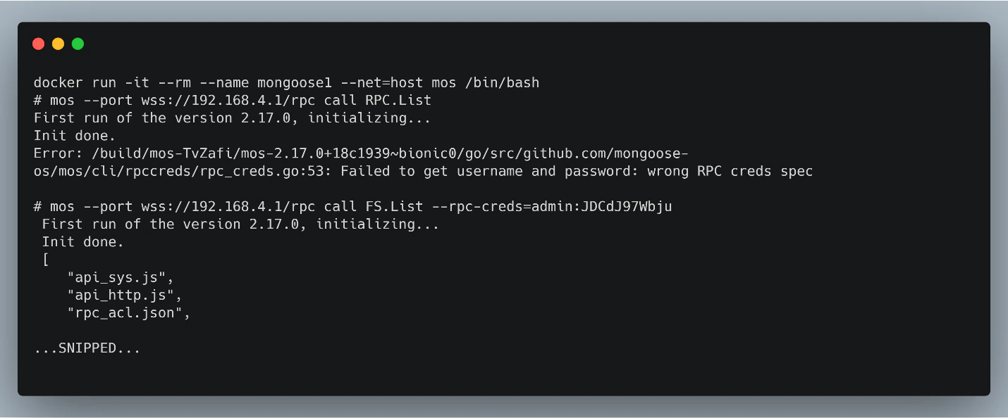 Figure 17. Docker mos commands