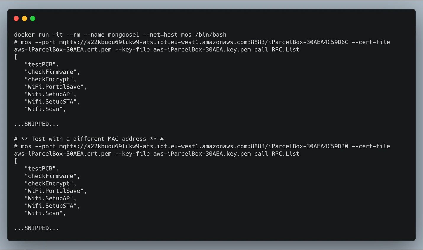 Figure 24. Running RPC commands on multiple ATR lab devices