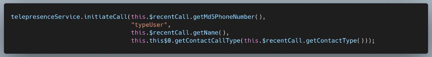 Figure 22: Invoking initiateCall() from Recent Calls → Call