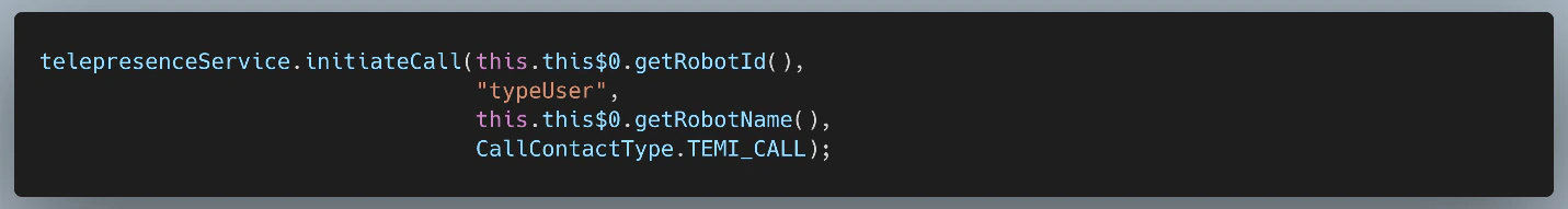 Figure 23: Invoking initiateCall() from Robot Details → Call