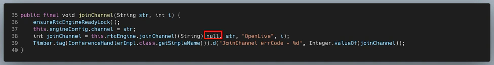 Figure 27: Agora’s joinChannel() API function being called from AgoraEngine.joinChannel()