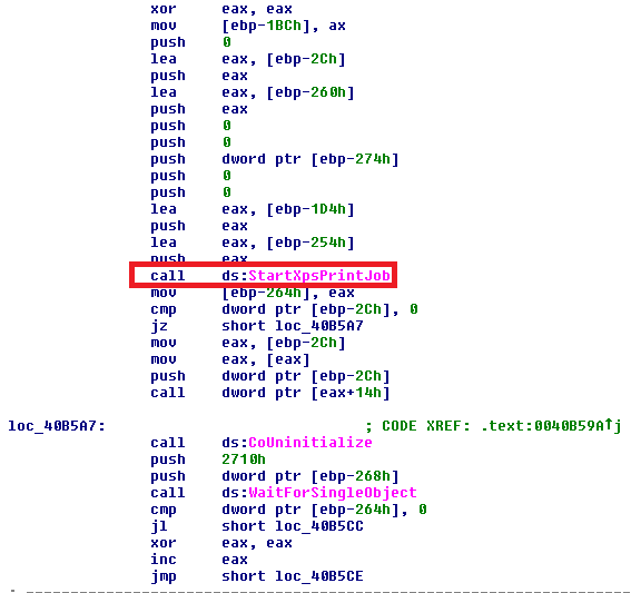 Figure 6. Import of xpsprint.dll that will not run on Windows XP or Vista.