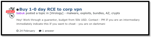 Figure 1. Babuk group looking for a corporate VPN 0-Day