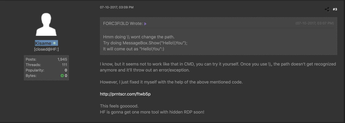 Figure 10. Older posting where the actor asks for help.