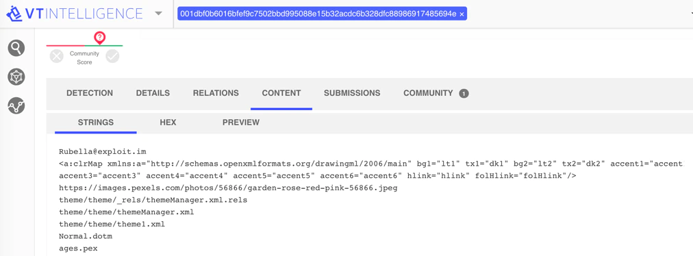 Figure 9. The Malicious document containing the string with the actor’s jabber account.