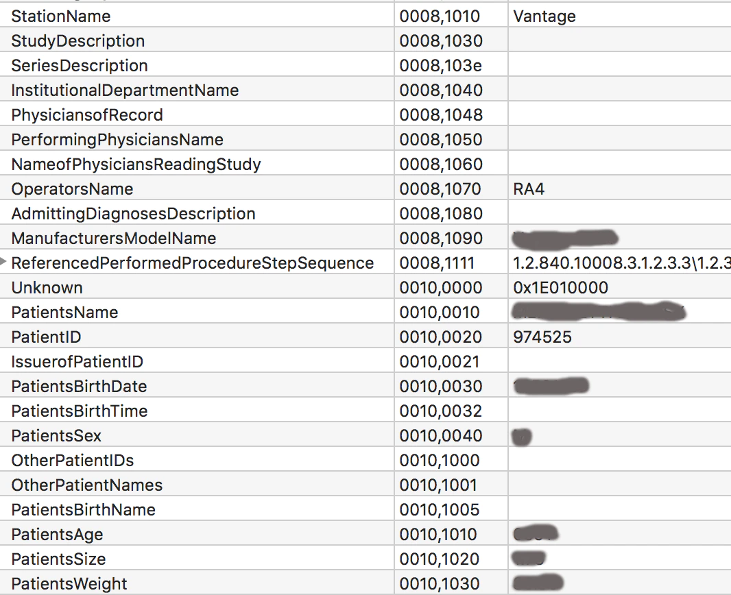 Figure 6. Metadata discovered in a DICOM file.