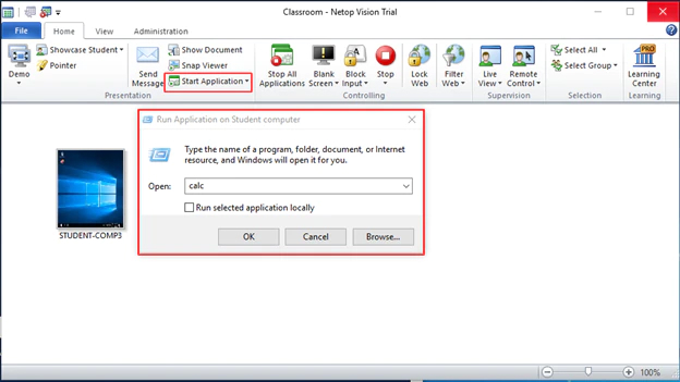 Figure 13: The teacher “Run Application” prompt