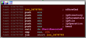 Figure 16: Zoomed in image of the ShellExecute code path