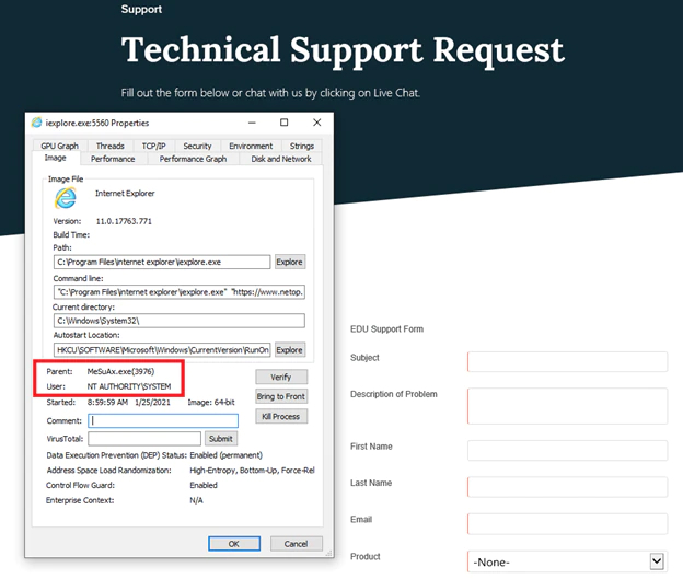 Figure 17: Internet Explorer running as System