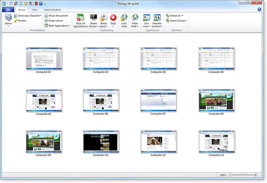 Figure 3: Teacher viewing all student machines via screenshots