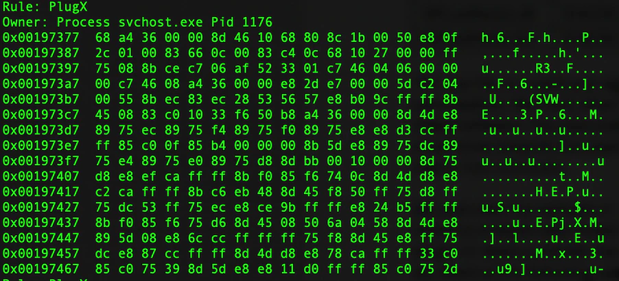 Figure 3. Output Yarascan memory dump