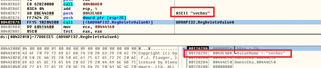Deleting the “svchos” value from the registry.