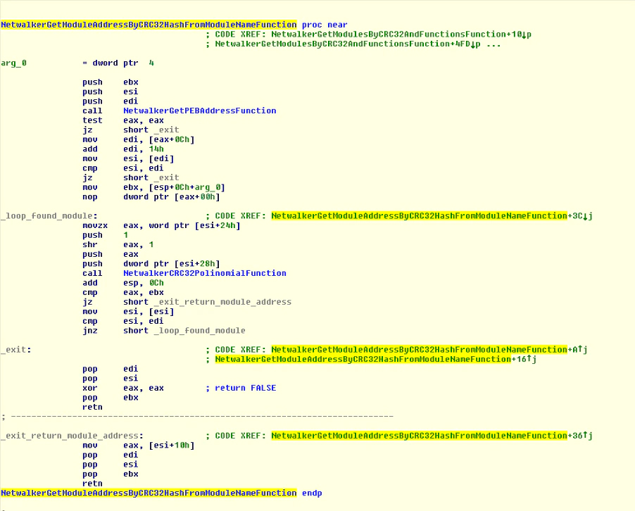 Figure 8. Get the module accessing the PEB and using a CRC32