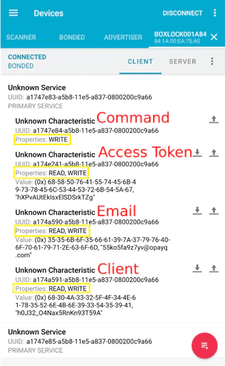 Figure 13. Information that you can see about the BoxLock via the NRF Connect application