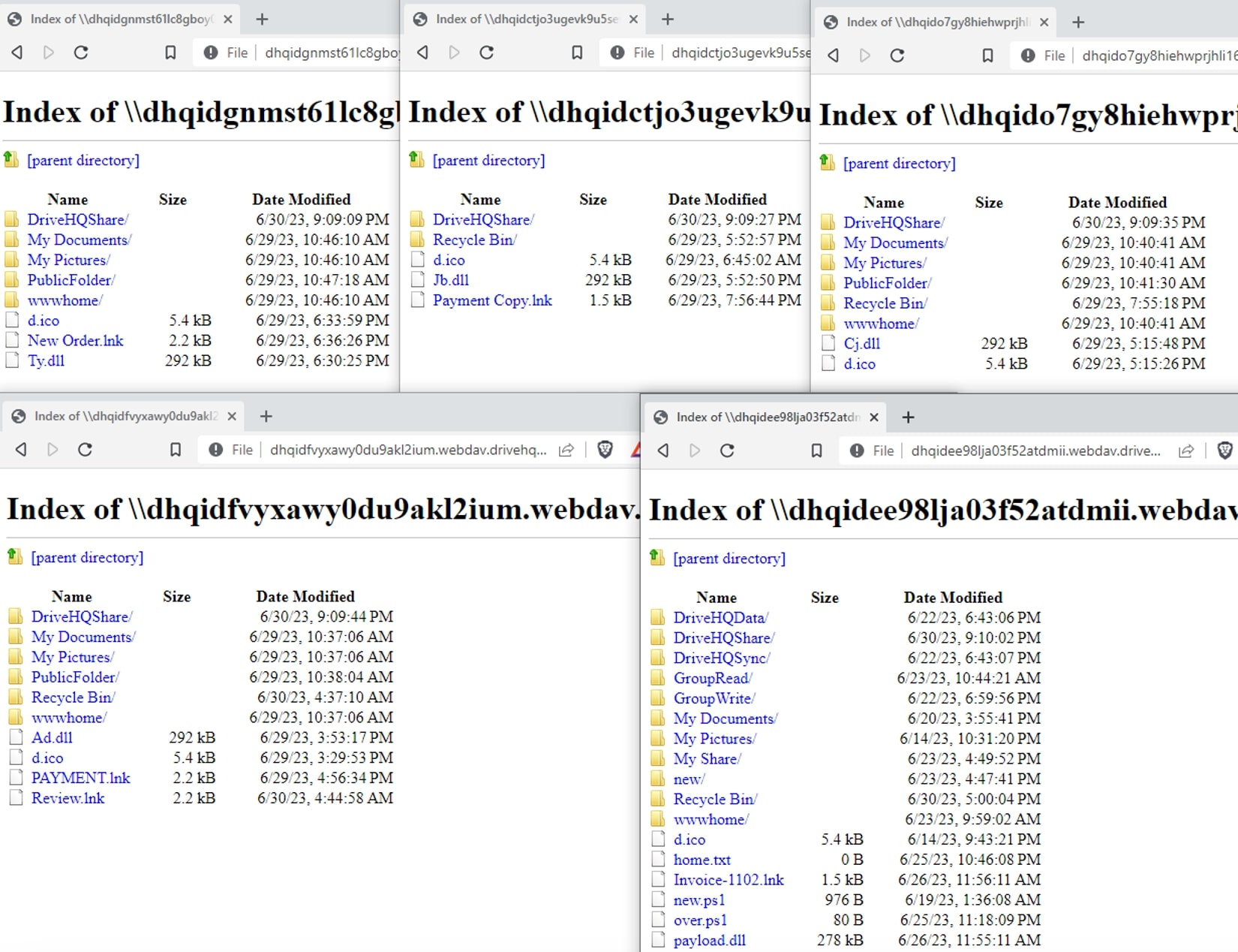 Figure 18: Multiple html used as initial attack vector found on compromised website