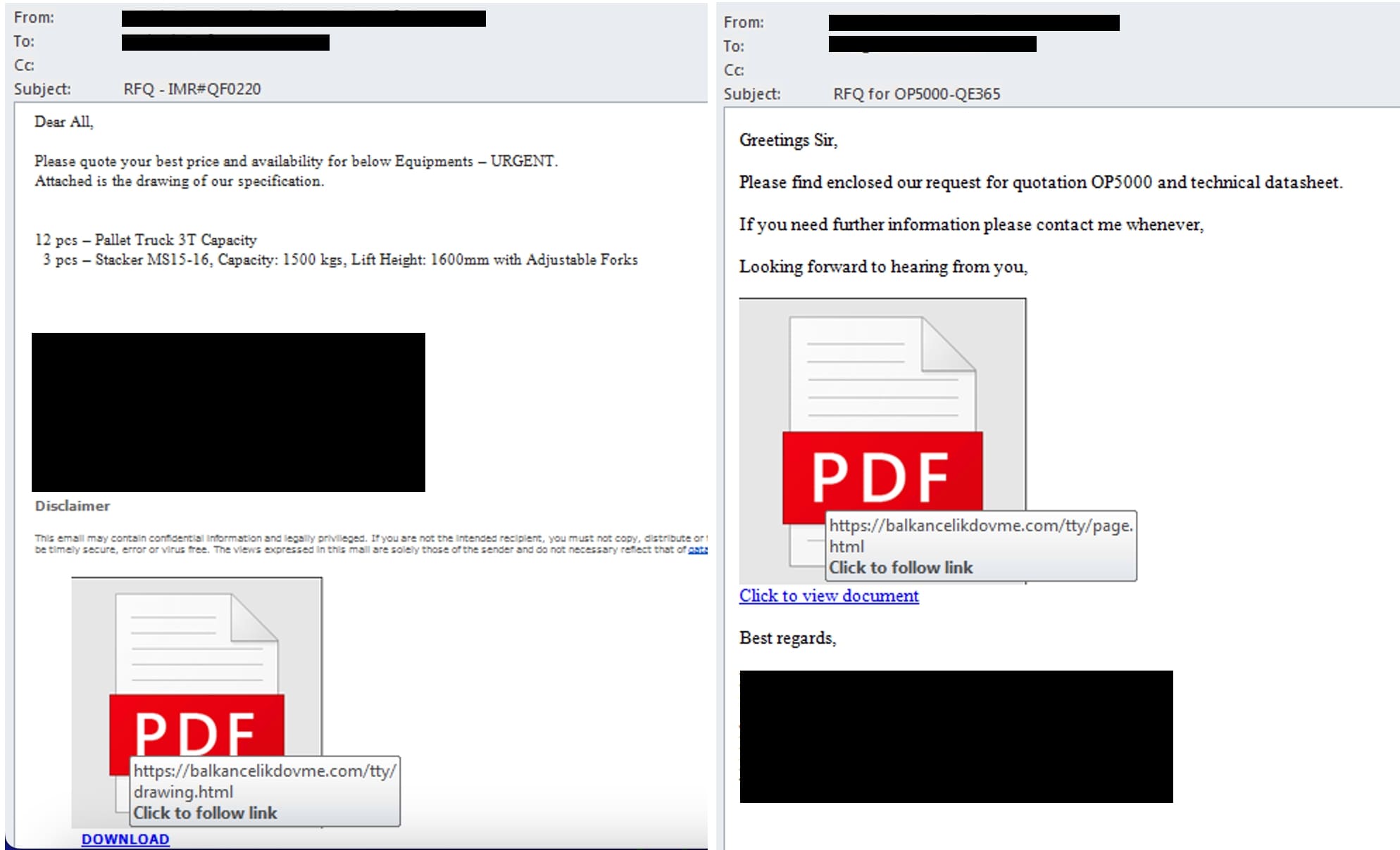 Figure 2: Sample phishing emails