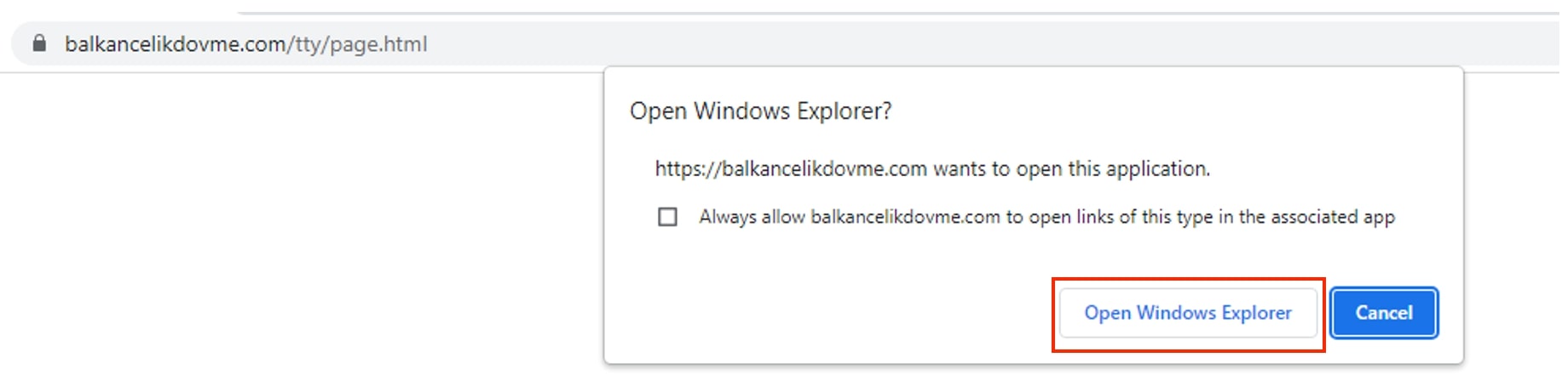 Figure 5: Warning to Open Windows Explorer