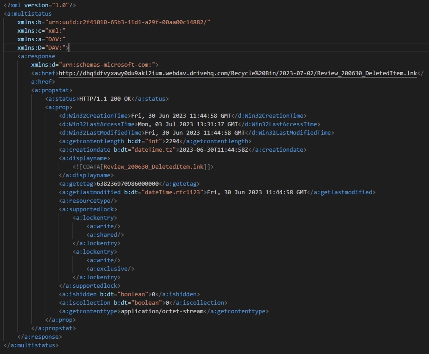  Figure 9: XML Format PROPFIND method response