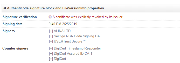 FIGURE 1. Packer signed to avoid av programs and mislead the user