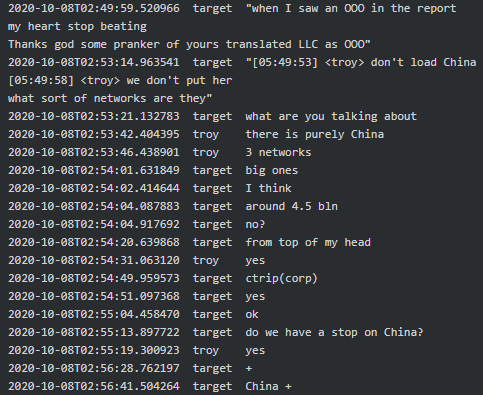 Figure 13. Troy confirms to Target they have a stop on China