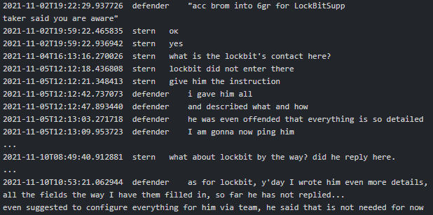 Figure 21. Defender advising to Stern he added LockBitSupp to their Jabber