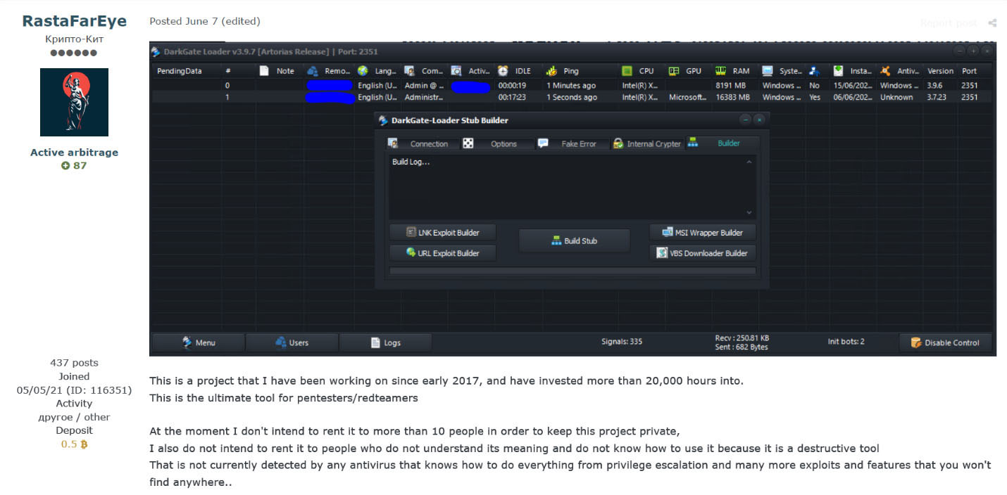 Figure 1: RastaFarEye announces the release of the DarkGate v4.